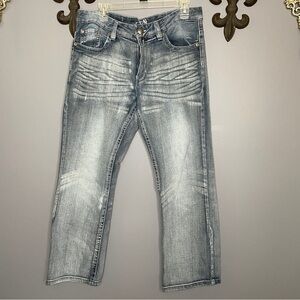 Rerun Men’s cotton embroidered slim straight light wash jeans size 34 x 30